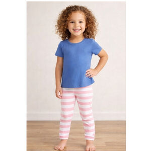 Hanna Andersson Pink White Stripe Leggings Girls Organic Cotton
